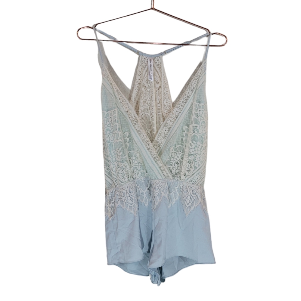 FLORA NIKROOZ Blue Ivory Genevive Lace‎ Romper Size M